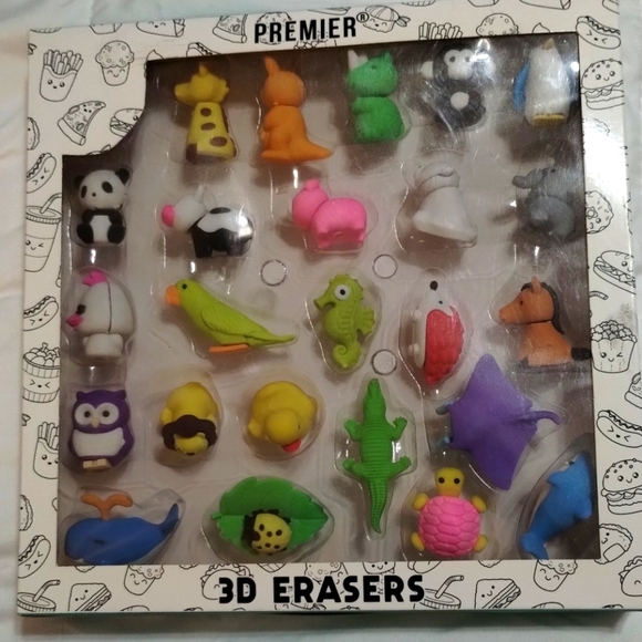 👜Premier 3D Erasers - 24 Piece Animal Food Novelty Fun Stationery Erasers Set - Picture 1 of 5